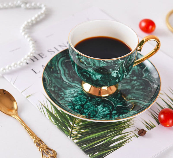 Beautiful British Green Tea Cups, Unique Porcelain Cup and Saucer, Royal Ceramic Coffee Cups, Creative Bone China Porcelain Tea Cup Set-Grace Painting Crafts