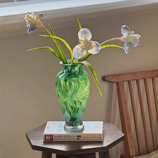 Unique Modern Vases for Flowers, Handmade Flower Vases on Table, Large Green Glass Flower Vases, Modern Glass Flower Vases-Grace Painting Crafts