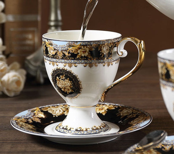 Royal Porcelain Tea Cup Saucer Set, 8 oz Tea Cup and Saucer in Gift Box as Birthday Gift, Elegant Ceramic Coffee Cups, Beautiful British Tea Cups-Grace Painting Crafts
