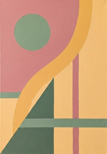 Original Contemporary Canvas Paintings, Geometric Pattern Abtract Art for Modernism Decor, Beige, Dusty Pink, Green Color-Grace Painting Crafts