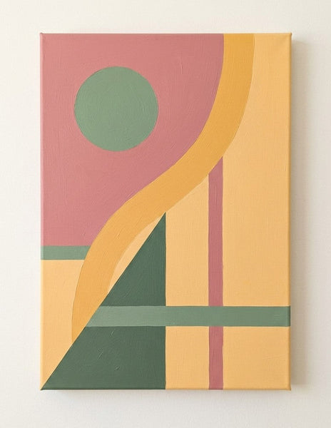 Geometric Pattern Abtract Art for Modernism Decor, Beige, Dusty Pink, Green Color, Original Contemporary Canvas Paintings-Grace Painting Crafts