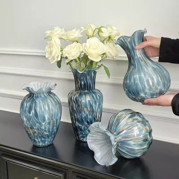 Centerpiece Vases on Table, Handmade Liuli Vases, Color Glaze Vase, Modern Glass Bud Vases, Contemporary Vases for Modern Home Decor-Grace Painting Crafts