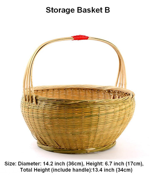 Picnic Food Basket with Handle, Large Natural Hand-woven Bamboo Basket, Natural Fruit Basket Lovely Bamboo Baskets for Vegetable, Kitchen Storage Baskets-Grace Painting Crafts