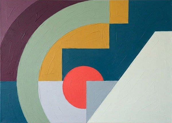Geometric Pattern Contemporary Art for Mid-Century Modern Decor, Original Abstract Wall Art, Blue, Light Green, Yellow, Coral Red Color-Grace Painting Crafts