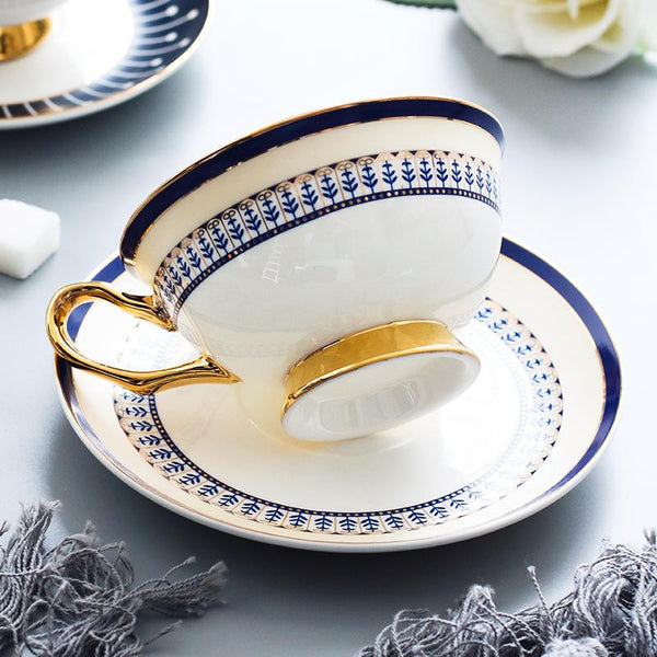 British Tea Cups, Porcelain Coffee Cups, Latte Coffee Cups, Tea Cup and Saucer, Coffee Cups with Gold Trim and Gift Box-Grace Painting Crafts