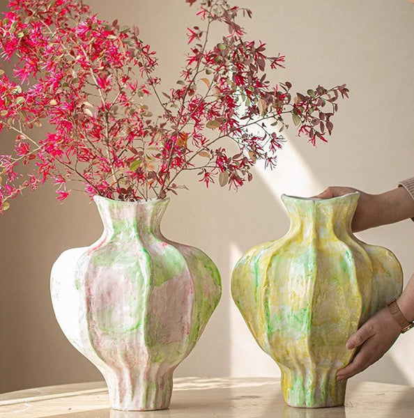 Centerpiece Ceramic Bouquet Vases, Handmade Modern Flower Vase, Large Contemporary Vases on Dining Table, Porcelain Vases for Modern Home Decor-Grace Painting Crafts