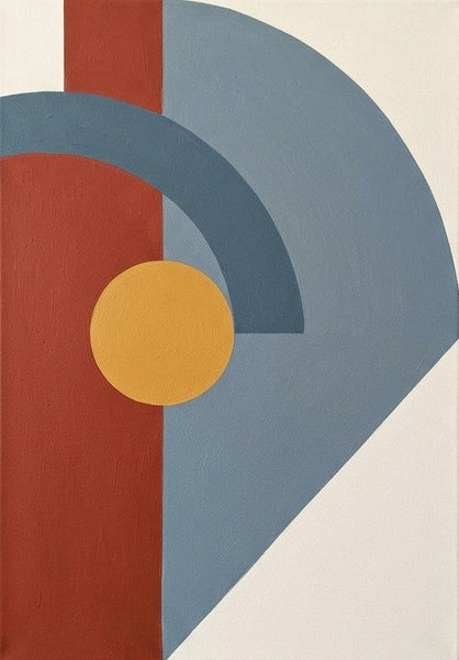 Extra Large Modern Canvas Art, Denim Blue, Rust Red, Mustard Yellow Colors, Geometric Pattern Abstract Artwork-Grace Painting Crafts