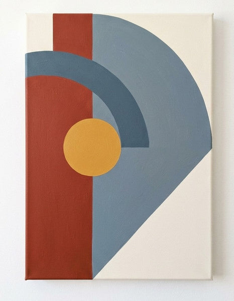 Extra Large Modern Canvas Art, Denim Blue, Rust Red, Mustard Yellow Colors, Geometric Pattern Abstract Artwork-Grace Painting Crafts