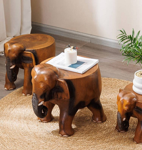 Handmade Solid Wood low Stool, Elephant Wooden Stool, Elephant Sofa Stool, Dining Table Stool, Creative Shoe-changing Stool-Grace Painting Crafts