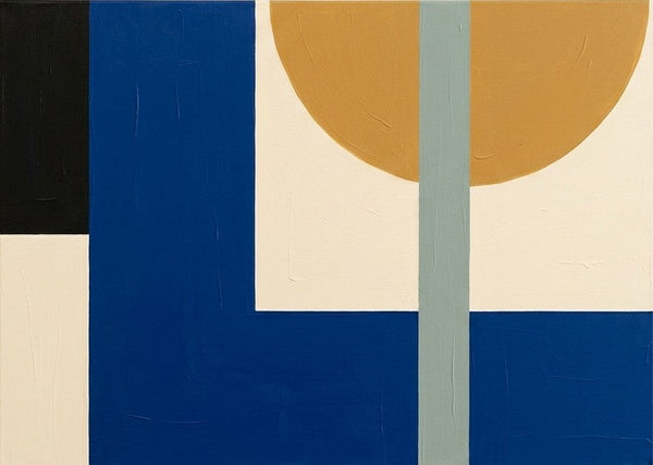 Abstract Art for Mid-Century Contemporary Living Room, Simple Modern Wall Art, Blue, Yellow, Cream Color Geometric Pattern-Grace Painting Crafts