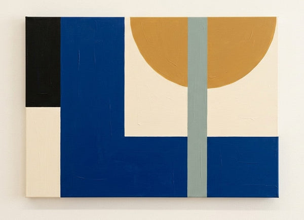 Simple Modern Wall Art, Blue, Yellow, Cream Color Geometric Pattern Abstract Art for Mid-Century Contemporary Living Room-Grace Painting Crafts