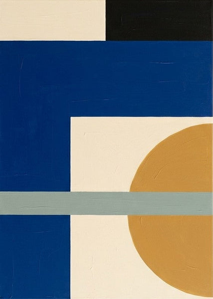 Abstract Art for Mid-Century Contemporary Living Room, Simple Modern Wall Art, Blue, Yellow, Cream Color Geometric Pattern-Grace Painting Crafts