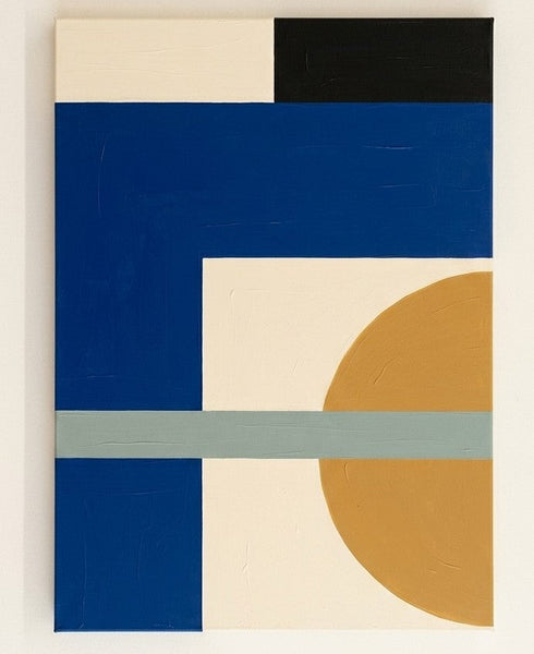 Abstract Art for Mid-Century Contemporary Living Room, Simple Modern Wall Art, Blue, Yellow, Cream Color Geometric Pattern-Grace Painting Crafts