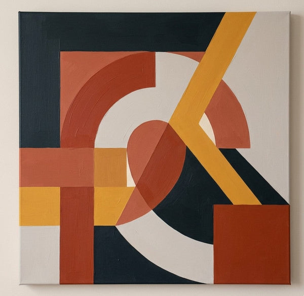 Acrylic Contemporary Wall Art, Terracotta, Charcoal Black, Yellow Color, Geometric Pattern Abstract Paintings for Modernism Decor-Grace Painting Crafts