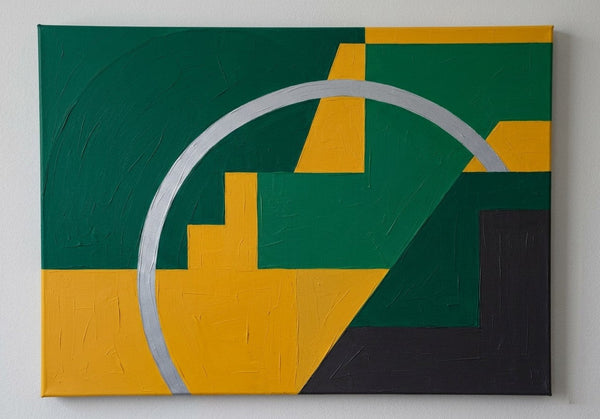Emerald Green, Mustard Yellow Colors, Geometric Pattern Abtract Artwork, Original Contemporary Canvas Wall Art, Acrylic Abstract Paintings-Grace Painting Crafts