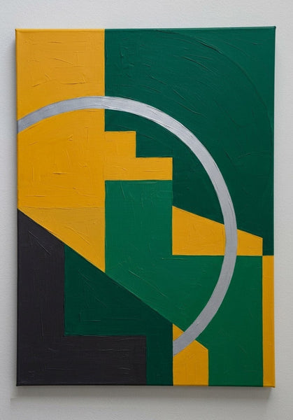 Acrylic Abstract Paintings, Emerald Green, Mustard Yellow Colors, Geometric Pattern Abtract Artwork, Original Contemporary Canvas Wall Art-Grace Painting Crafts