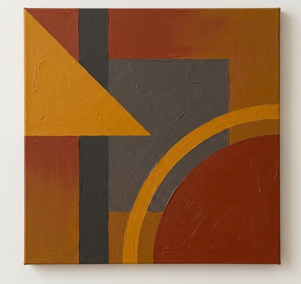 Original Modern Contemporary Artwork, Terracotta, Grey, Yellow Color Geometric Canvas Paintings for Retro Modern Decor-Grace Painting Crafts