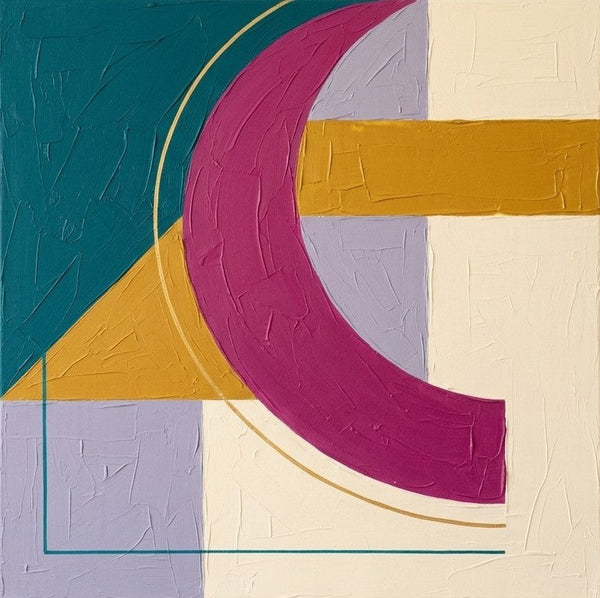 Original Modern Contemporary Artwork, Magenta, Teal, Yellow Color Geometric Abstract Paintings for Retro Modern Decor-Grace Painting Crafts