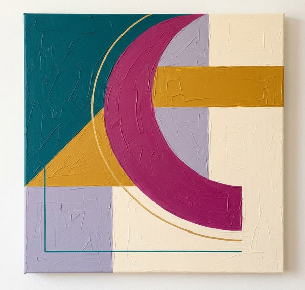 Original Modern Contemporary Artwork, Magenta, Teal, Yellow Color Geometric Abstract Paintings for Retro Modern Decor-Grace Painting Crafts