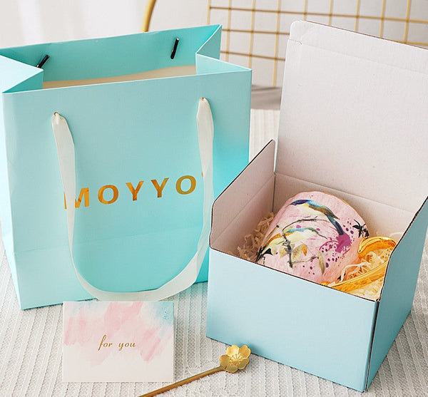 Elegant Pink Ceramic Coffee Mug, Beautiful Bird Flower Ceramic Mug, Large Creative Bone China Porcelain Mug, Large Capacity Ceramic Mugs for Office-Grace Painting Crafts