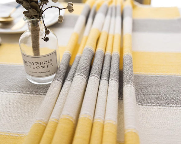 Yellow Stripe Cotton and Linen Tablecloths, Rectangular Tablecloth for Oval Table, Kitchen Rectangular Table Covers, Modern Table Cloths for Dining Room-Grace Painting Crafts