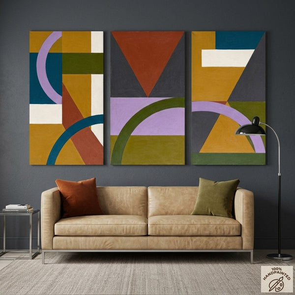 Geometric Abstract Paintings, Modern Paintings for Living Room, Multi Panel Canvas Art, Large Group Paintings-Grace Painting Crafts