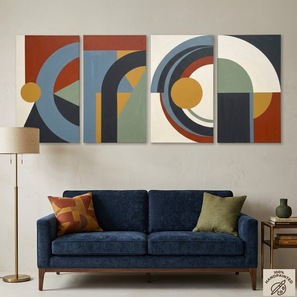 Geometric Modern Painting, Colorful Abstact Art, Original Canvas Wall Art for Living Room