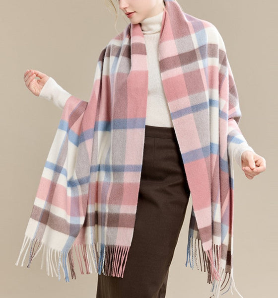 Warm Cape, Gifts for Her, Evening Wrap, Christmas Gift, Large Wool Scarf, Soft Wool Scarf for Women, Checkered Fashion Scarf, Winter Shawl, Elegant Shawl-Grace Painting Crafts