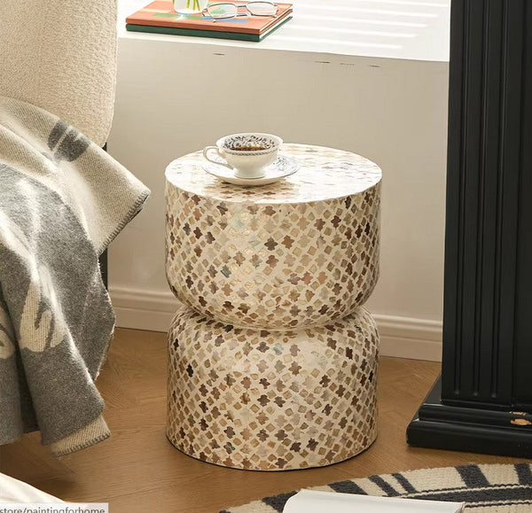 Modern Side Table, Contemporary Bedside Table, Bedside Small Side Table, Elegant Small End Table, Creative Coffee Table, Contemporary Side Table, Portable Casual Side Table, Shell Small Sofa Side Table-Grace Painting Crafts
