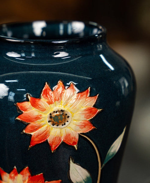 Ceramic Bouquet Vases, Sunflower Vases on Table, Porcelain Flower Vases, Dining Table Centerpiece, Handmade Water Holding Flower Vase-Grace Painting Crafts