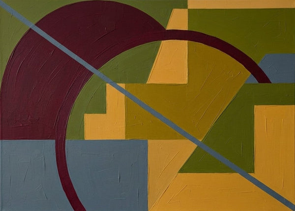 Burgundy Red, Mustard Yellow, Olive Green Colors, Geometric Pattern Contemporary Art for Mid-Century Modern Decor-Grace Painting Crafts