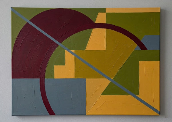 Burgundy Red, Mustard Yellow, Olive Green Colors, Geometric Pattern Contemporary Art for Mid-Century Modern Decor-Grace Painting Crafts