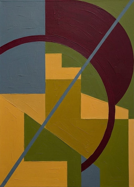 Burgundy Red, Mustard Yellow, Olive Green Colors, Geometric Pattern Contemporary Art for Mid-Century Modern Decor-Grace Painting Crafts