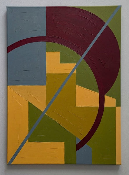 Mustard Yellow, Olive Green, Burgundy Red Colors, Geometric Pattern Contemporary Art for Mid-Century Modern Decor-Grace Painting Crafts