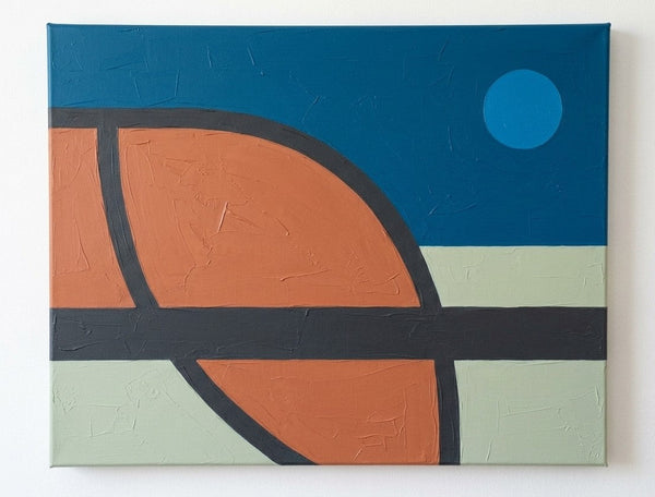 Abstract Wall Art for Mid-Century Contemporary Living Room, Prussian Blue, Terracotta, Sage Green Colors, Geometric Pattern-Grace Painting Crafts