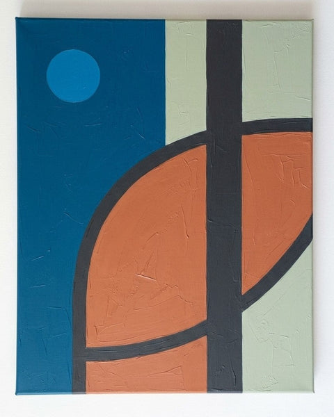 Abstract Wall Art for Mid-Century Contemporary Living Room, Prussian Blue, Terracotta, Sage Green Colors, Geometric Pattern-Grace Painting Crafts