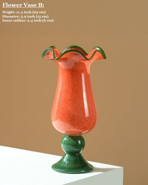 Unique Modern Glass Vase, Contemporary Vase for Modern Home Decor, Modern Glass Flower Vases, Handmade Liuli Vases, Centerpiece Vases on Table-Grace Painting Crafts
