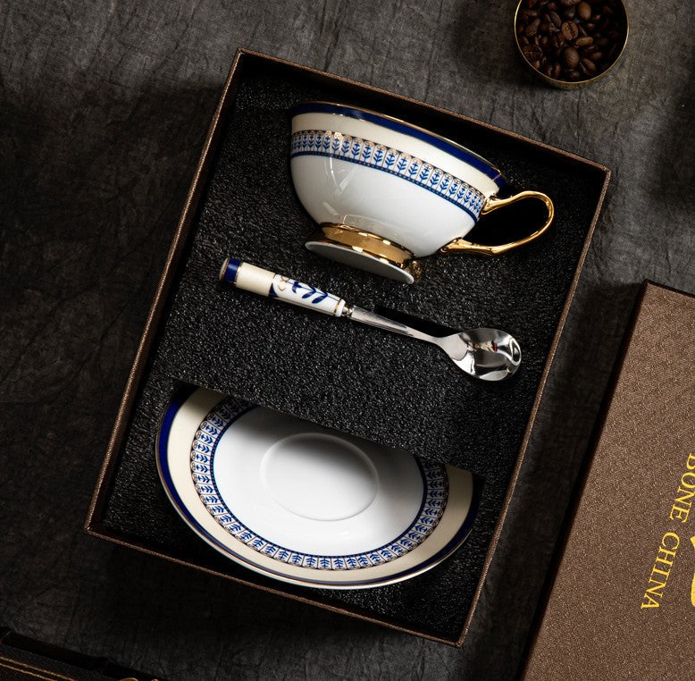 Elegant British Ceramic Coffee Cups, Unique British Tea Cup and Saucer in Gift Box, Blue Bone China Porcelain Tea Cup Set-Grace Painting Crafts