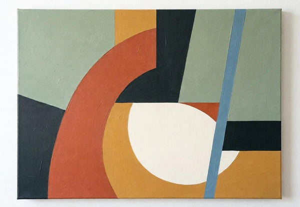 Acrylic Abstract Contemporary Wall Art, Sage Green, Terracotta, Ochre Yellow Color, Original Geometric Abtract Art for Mid-Century Modern Decor-Grace Painting Crafts