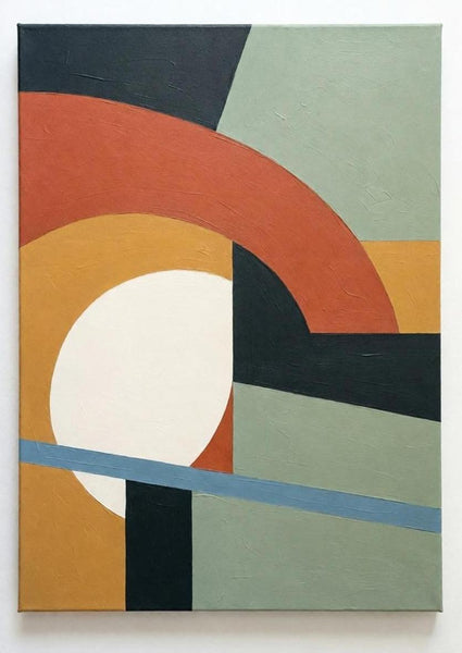 Sage Green, Terracotta, Ochre Yellow Color, Original Geometric Abtract Art for Mid-Century Modern Decor, Acrylic Abstract Contemporary Wall Art-Grace Painting Crafts