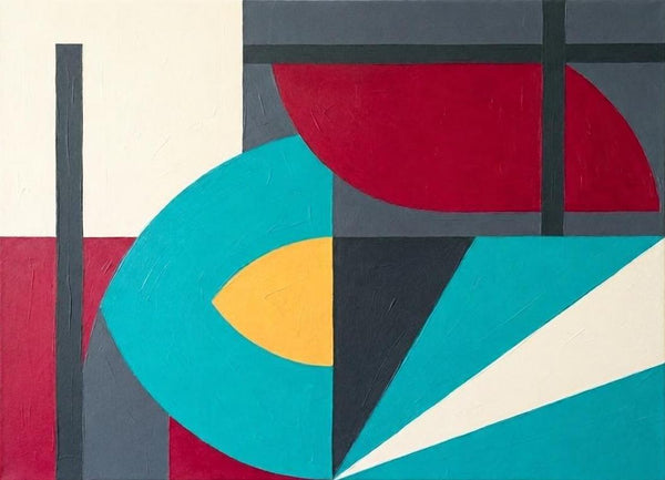 Large Modern Wall Art, Yellow, Dark Red, Dark Gray Colors, Geometric Pattern Abstract Art for Mid-Century Contemporary Living Room-Grace Painting Crafts