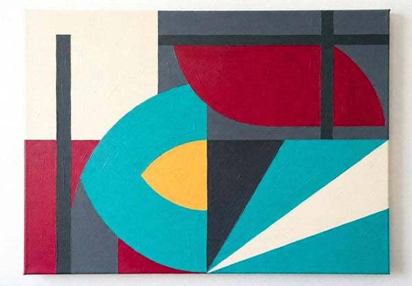 Yellow, Dark Red, Dark Gray Colors, Geometric Pattern Abstract Art for Mid-Century Contemporary Living Room, Large Modern Wall Art-Grace Painting Crafts