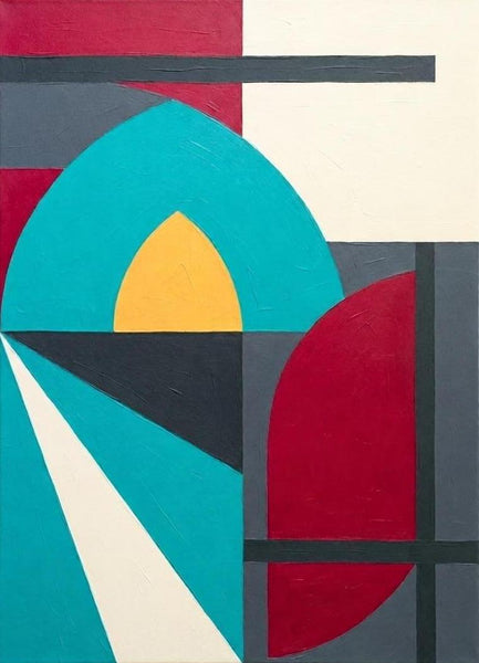 Large Modern Wall Art, Yellow, Dark Red, Dark Gray Colors, Geometric Pattern Abstract Art for Mid-Century Contemporary Living Room-Grace Painting Crafts