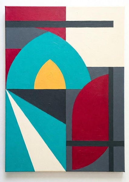 Large Modern Wall Art, Yellow, Dark Red, Dark Gray Colors, Geometric Pattern Abstract Art for Mid-Century Contemporary Living Room-Grace Painting Crafts