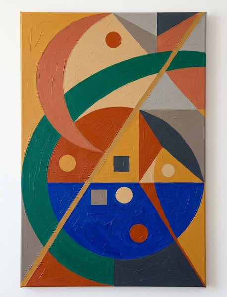 Oversized Modern Canvas Wall Art, Royal Blue, Mustard Yellow, Emerald Green Colors, Geometric Pattern Modern Artwork-Grace Painting Crafts