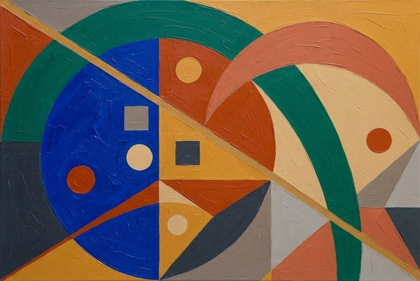 Huge Abstract Paintings, Oversized Modern Canvas Wall Art, Royal Blue, Mustard Yellow, Emerald Green Colors, Geometric Pattern Modern Artwork-Grace Painting Crafts