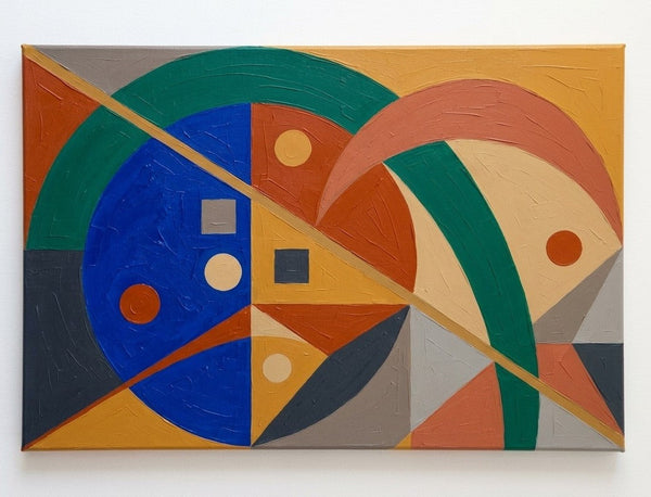 Huge Abstract Paintings, Oversized Modern Canvas Wall Art, Royal Blue, Mustard Yellow, Emerald Green Colors, Geometric Pattern Modern Artwork-Grace Painting Crafts