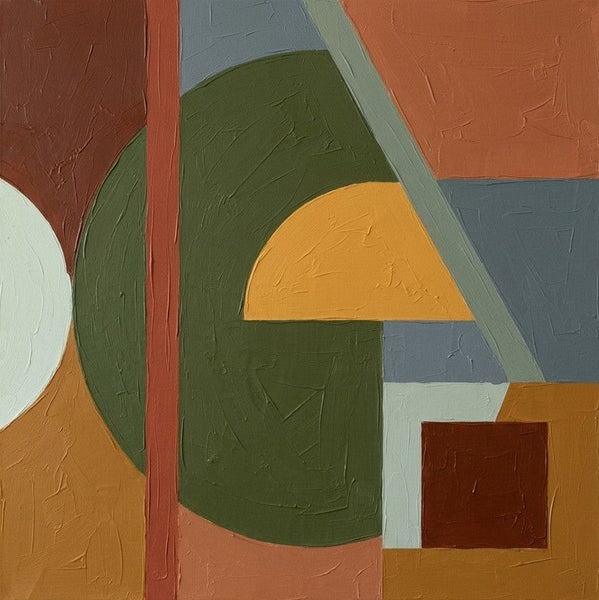 Modern Contemporary Artwork, Green, Ochre Yellow, Terracotta Colors, Geometric Pattern Original Paintings for Modernism Decor-Grace Painting Crafts