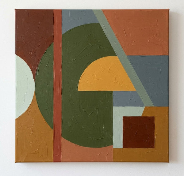 Modern Contemporary Artwork, Green, Ochre Yellow, Terracotta Colors, Geometric Pattern Original Paintings for Modernism Decor-Grace Painting Crafts