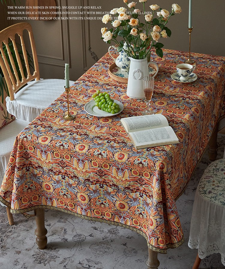 Flower Pattern Tablecloth, Square Tablecloth for Round Table, Large Cotton Rectangle Tablecloth for Home Decoration, Farmhouse Table Cloth Dining Room Table-Grace Painting Crafts